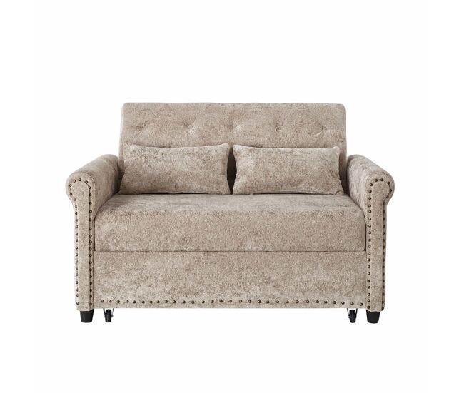 Sofá cama 3 en 1 de 2 plazas - extensible de chenilla con respaldo ajustable y 2 cojines - gris marrón
