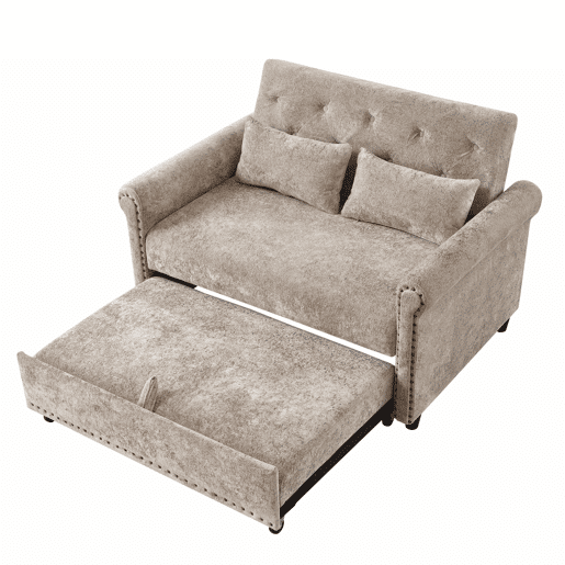 Sofá-cama 3 em 1 de 2 lugares u2013 extensível em chenille, com encosto ajustável e 2 almofadas u2013 cinzento-castanho Sofá-cama 3 em 1 de 2 lugares u2013 extensível em chenille, com encosto ajustável e 2 almofadas u2013 cinzento-castanho