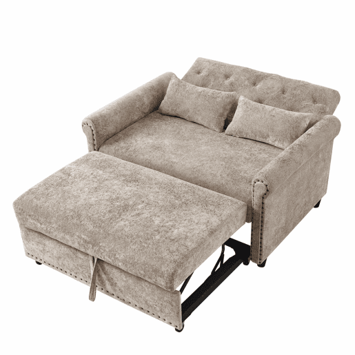 Sofá-cama 3 em 1 de 2 lugares u2013 extensível em chenille, com encosto ajustável e 2 almofadas u2013 cinzento-castanho Sofá-cama 3 em 1 de 2 lugares u2013 extensível em chenille, com encosto ajustável e 2 almofadas u2013 cinzento-castanho