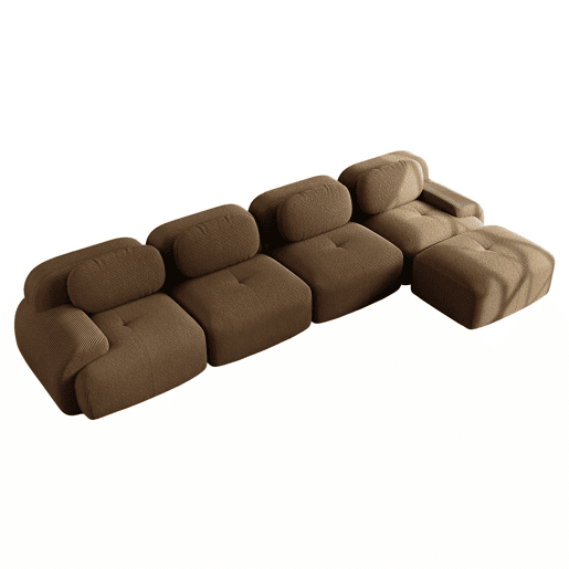 Sofá de canto para 4 pessoas - Chaise longue, acolchoado 32D, braços largos, antiderrapante - Castanho