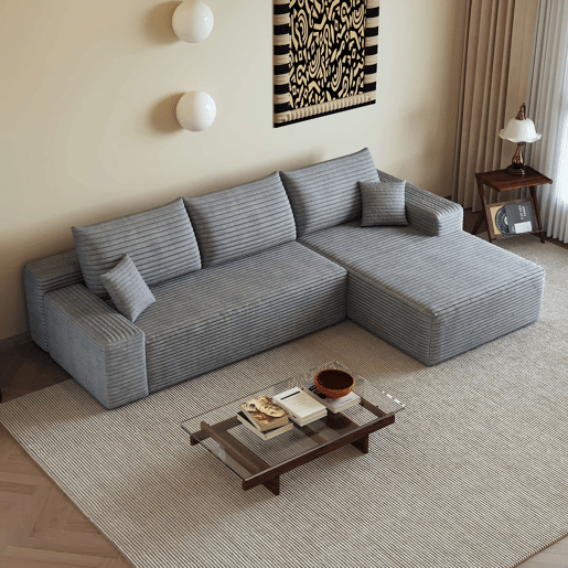 Sofá modular de canto de 270 cm - chaise longue em L, assento profundo, modular compacto - Cinzento Sofá modular de canto de 270 cm - chaise longue em L, assento profundo, modular compacto - Cinzento