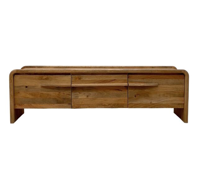 Mueble de televisión de 3 puertas de madera de mango natural