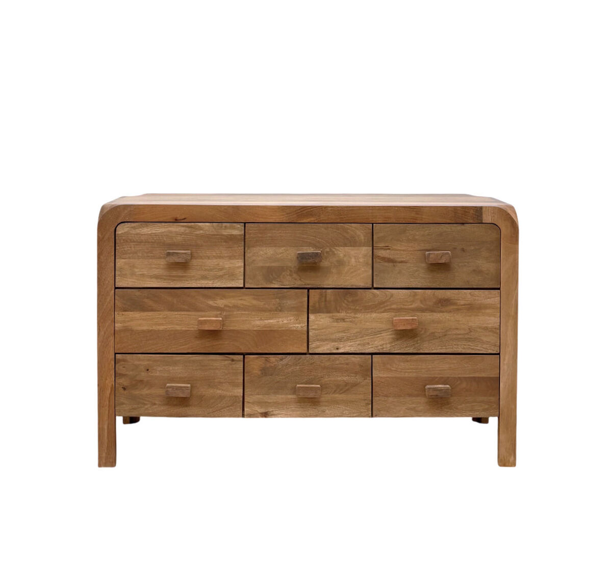 Aparador de ocho cajones de madera de mango natural