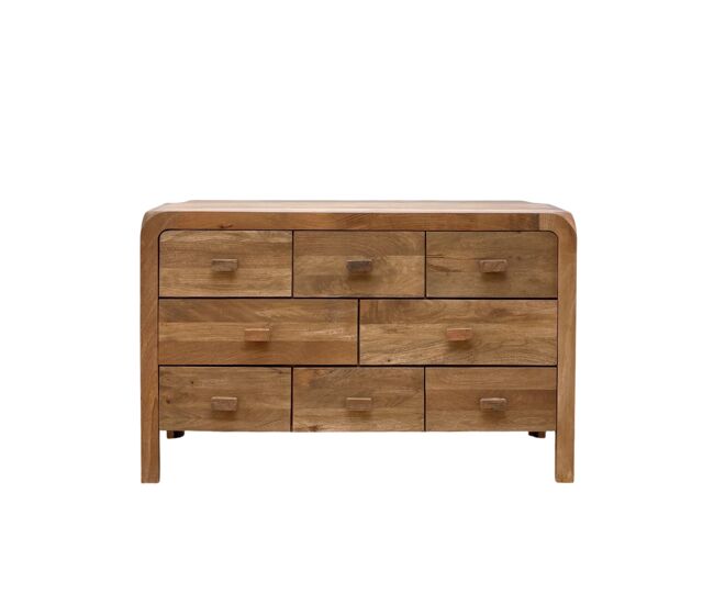Aparador de ocho cajones de madera de mango natural