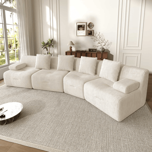 Sofá modular de 4 lugares u2013 módulos combináveis em veludo cotelê, de alta resiliência e com capacidade para 400 kg u2013 bege claro Sofá modular de 4 lugares u2013 módulos combináveis em veludo cotelê, de alta resiliência e com capacidade para 400 kg u2013 bege claro