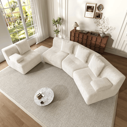 Sofá modular de 4 lugares u2013 módulos combináveis em veludo cotelê, de alta resiliência e com capacidade para 400 kg u2013 bege claro Sofá modular de 4 lugares u2013 módulos combináveis em veludo cotelê, de alta resiliência e com capacidade para 400 kg u2013 bege claro