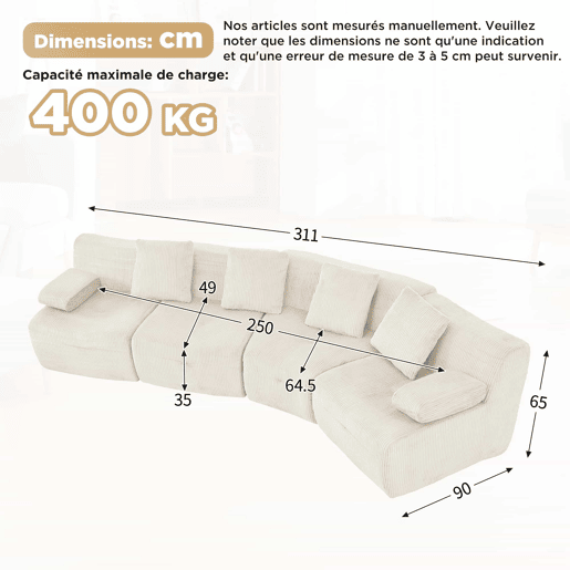Sofá modular de 4 lugares u2013 módulos combináveis em veludo cotelê, de alta resiliência e com capacidade para 400 kg u2013 bege claro Sofá modular de 4 lugares u2013 módulos combináveis em veludo cotelê, de alta resiliência e com capacidade para 400 kg u2013 bege claro