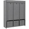 HOMCOM Roupeiro de Tecido com 2 Varões, 5 Prateleiras, 3 Gavetas, Fecho de Correr e Estrutura de Aço para Quarto e Espaços Pequenos 125x43x162,5 cm Cinzento-Escuro