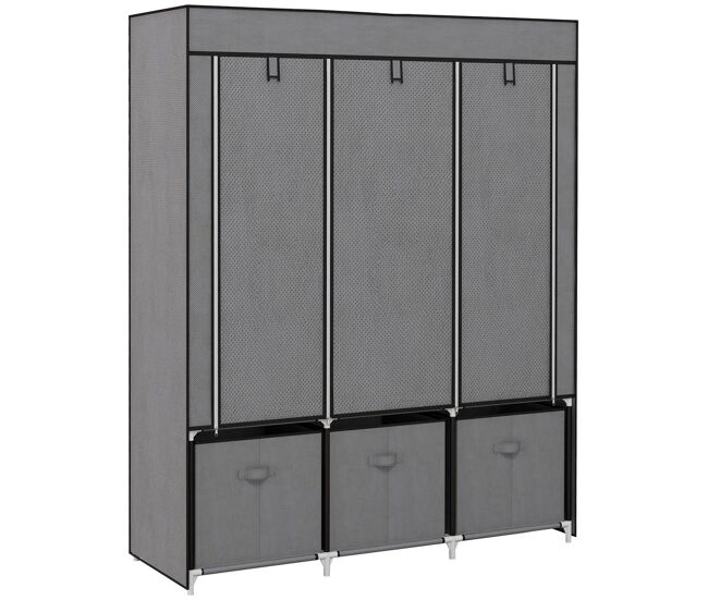 Homcom armario de tela, armario ropero con 2 barras, 5 estantes abiertos, 3 cajones, cremallera, marco de acero, para dormitorio, espacio pequeño, vestidor, 125x43x162,5 cm, gris oscuro