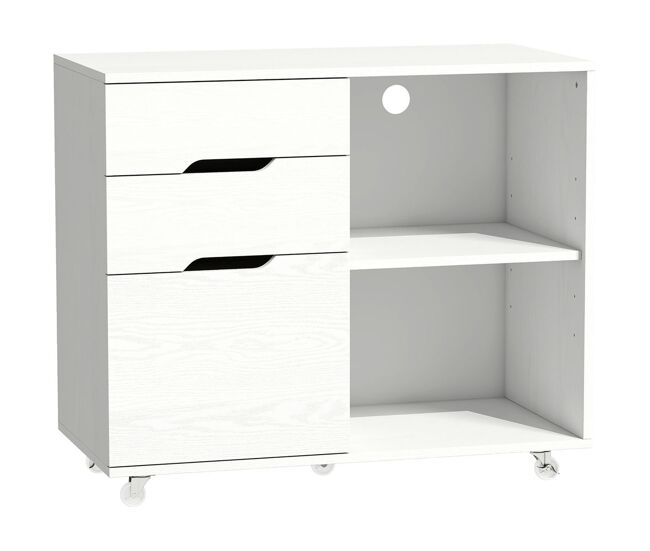 Homcom mueble para impresora con ruedas, mesa para impresora con 3 cajones, barra ajustable, 2 estantes abiertos y asas, para documentos tamaño a4, carta, archivador móvil para oficina en casa, blanco