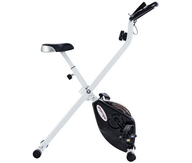 Sportnow bicicleta estática plegable, bicicleta estática casa silenciosa con 8 niveles resistencia magnética, monitor lcd, asiento ajustable, volante, sensor ritmo, soporte teléfono y ruedas, blanco