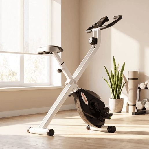 SPORTNOW Bicicleta Estática Dobrável Silenciosa com 8 Níveis de Resistência Magnética, Monitor LCD, Assento Ajustável, Roda de Inércia, Sensor de Pulsação, Suporte para Telemóvel e Rodas, Branca SPORTNOW Bicicleta Estática Dobrável Silenciosa com 8 Níveis de Resistência Magnética, Monitor LCD, Assento Ajustável, Roda de Inércia, Sensor de Pulsação, Suporte para Telemóvel e Rodas, Branca