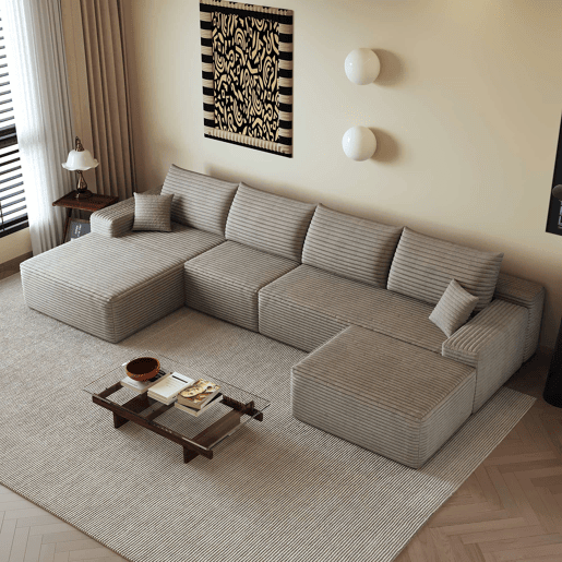 Sofá modular de canto de 340 cm - 4 lugares, chaise longue em L, assento profundo - Camel Sofá modular de canto de 340 cm - 4 lugares, chaise longue em L, assento profundo - Camel