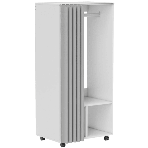 HOMCOM Roupeiro com Rodas, Cortina, Barra de Pendurar e 2 Compartimentos, Organizador de Roupa para Quarto, 60x40x128 cm, Branco HOMCOM Roupeiro com Rodas, Cortina, Barra de Pendurar e 2 Compartimentos, Organizador de Roupa para Quarto, 60x40x128 cm, Branco