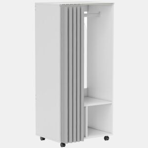 HOMCOM Roupeiro com Rodas, Cortina, Barra de Pendurar e 2 Compartimentos, Organizador de Roupa para Quarto, 60x40x128 cm, Branco