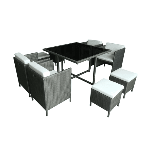 Conjunto de mesa e cadeiras de jardim cinzentas Barcelona para 8 pessoas Conjunto de mesa e cadeiras de jardim cinzentas Barcelona para 8 pessoas