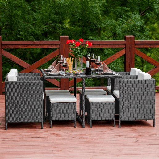 Conjunto de mesa e cadeiras de jardim cinzentas Barcelona para 8 pessoas Conjunto de mesa e cadeiras de jardim cinzentas Barcelona para 8 pessoas