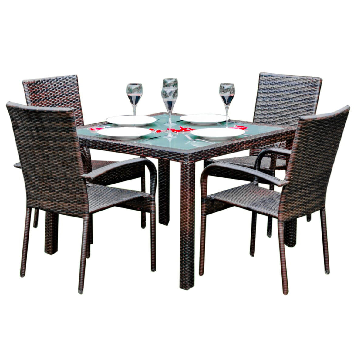 Conjunto de mesa y sillas de jardín 4 personas rio marrón