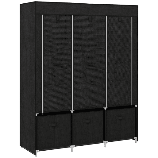 HOMCOM Roupeiro de Tecido com 2 Varões, 5 Prateleiras, 3 Gavetas, Fecho de Correr e Estrutura de Aço para Quarto e Espaços Pequenos 125x43x162,5 cm Preto HOMCOM Roupeiro de Tecido com 2 Varões, 5 Prateleiras, 3 Gavetas, Fecho de Correr e Estrutura de Aço para Quarto e Espaços Pequenos 125x43x162,5 cm Preto