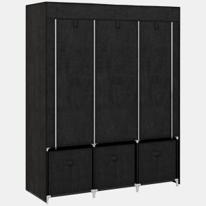 HOMCOM Roupeiro de Tecido com 2 Varões, 5 Prateleiras, 3 Gavetas, Fecho de Correr e Estrutura de Aço para Quarto e Espaços Pequenos 125x43x162,5 cm Preto