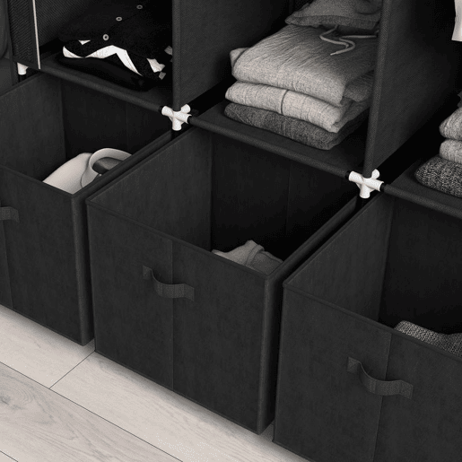 HOMCOM Roupeiro de Tecido com 2 Varões, 5 Prateleiras, 3 Gavetas, Fecho de Correr e Estrutura de Aço para Quarto e Espaços Pequenos 125x43x162,5 cm Preto HOMCOM Roupeiro de Tecido com 2 Varões, 5 Prateleiras, 3 Gavetas, Fecho de Correr e Estrutura de Aço para Quarto e Espaços Pequenos 125x43x162,5 cm Preto