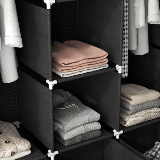 HOMCOM Roupeiro de Tecido com 2 Varões, 5 Prateleiras, 3 Gavetas, Fecho de Correr e Estrutura de Aço para Quarto e Espaços Pequenos 125x43x162,5 cm Preto HOMCOM Roupeiro de Tecido com 2 Varões, 5 Prateleiras, 3 Gavetas, Fecho de Correr e Estrutura de Aço para Quarto e Espaços Pequenos 125x43x162,5 cm Preto
