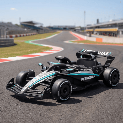 AIYAPLAY Kart Elétrico Infantil Mercedes-AMG PETRONAS F1 12 V com Comando 2,4G, 2 Motores, Suspensão Traseira, Luzes LED, Música, 3-5 Anos, Preto
