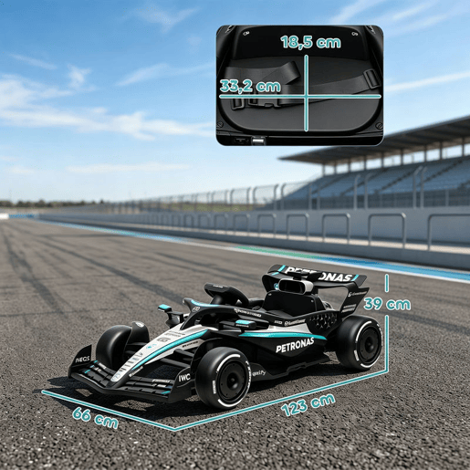 AIYAPLAY Kart Elétrico Infantil Mercedes-AMG PETRONAS F1 12 V com Comando 2,4G, 2 Motores, Suspensão Traseira, Luzes LED, Música, 3-5 Anos, Preto