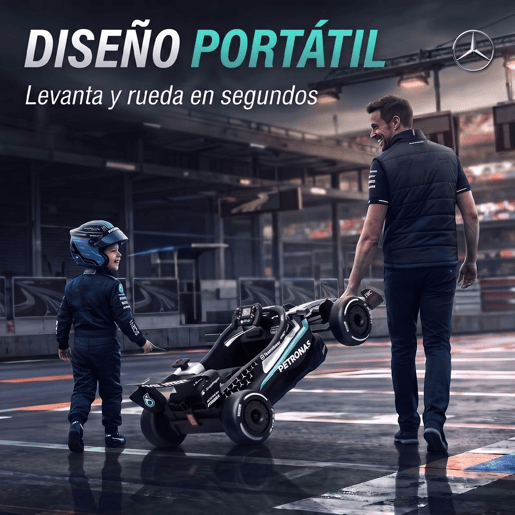 AIYAPLAY Kart Elétrico Infantil Mercedes-AMG PETRONAS F1 12 V com Comando 2,4G, 2 Motores, Suspensão Traseira, Luzes LED, Música, 3-5 Anos, Preto