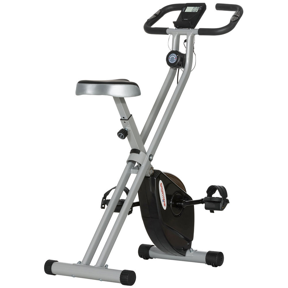 Sportnow bicicleta estática plegable, bicicleta estática casa silenciosa con 8 niveles resistencia magnética, monitor lcd, asiento ajustable, volante,