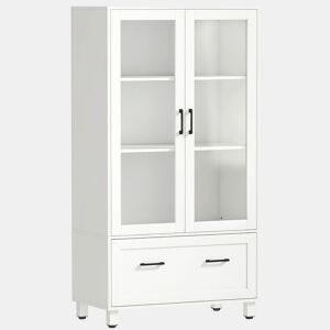 HOMCOM Arquivador Vertical com Portas de Vidro e Gaveta, Armário de Escritório com 3 Prateleiras e Barras Ajustáveis para Pastas A4, Letter e Legal, 75x40x141 cm, Branco
