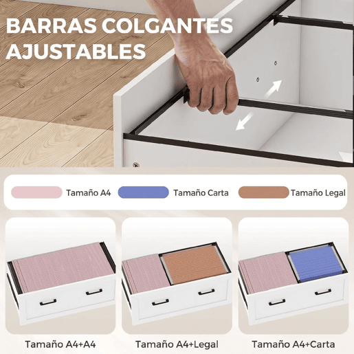 HOMCOM Arquivador Vertical com Portas de Vidro e Gaveta, Armário de Escritório com 3 Prateleiras e Barras Ajustáveis para Pastas A4, Letter e Legal, 75x40x141 cm, Branco