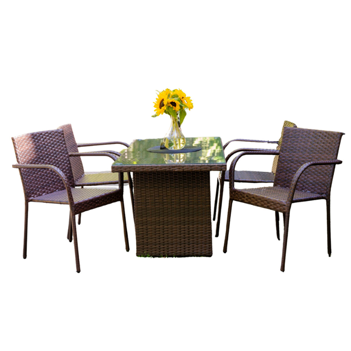 Lote de 4 sillas y mesa rectangular de jardín marrón río