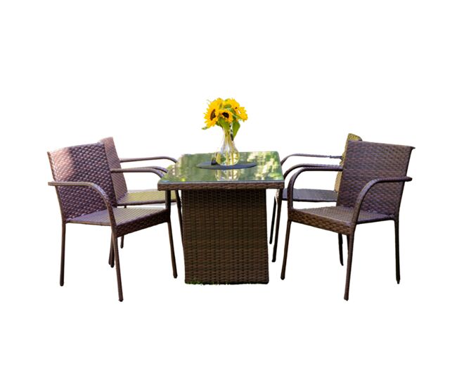Lote de 4 sillas y mesa rectangular de jardín marrón río