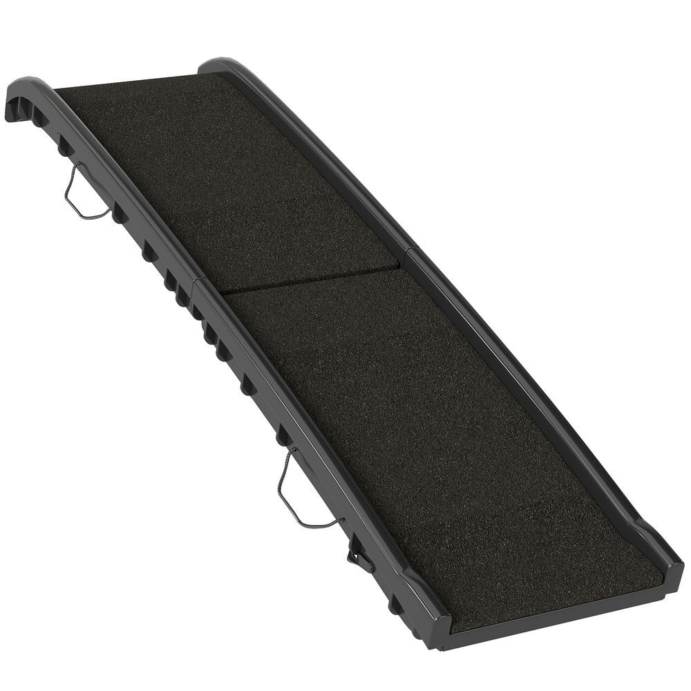 Pawhut rampa para perros superficie esmerilada, 155 cm, rampa para perros para coche plegable con asa, ángulo ajustable, antideslizante, para todas las razas, para cama, sofá, negro