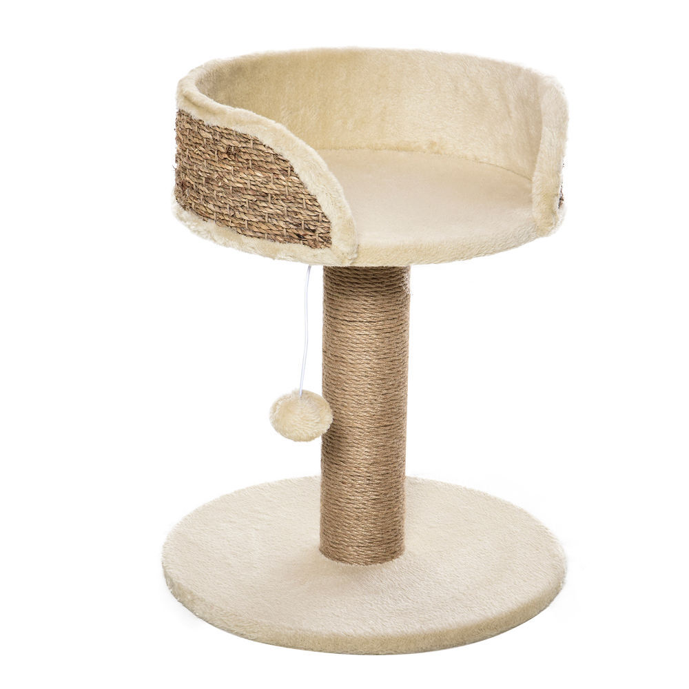 Pawhut árbol rascador para gatos pequeño 49 cm, torre para gatos con poste de yute, cama y bola colgante, 40x40x49 cm, café