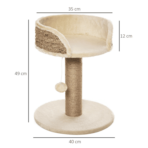 PawHut Arranhador para Gatos Pequeno 49 cm com Poste em Juta, Cama e Bola Pendente, 40x40x49 cm, Bege PawHut Arranhador para Gatos Pequeno 49 cm com Poste em Juta, Cama e Bola Pendente, 40x40x49 cm, Bege