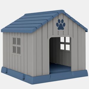 PawHut Casota para Cães de Exterior Impermeável para Cães Médios com 2 Janelas, Base Elevada e Estacas, 85x79x82 cm, Cinzento