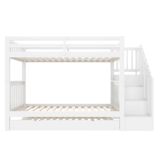Beliche 90 × 200 cm - escada com prateleiras, cama extraível, grades altas, certificação EN 747-1 - Branco