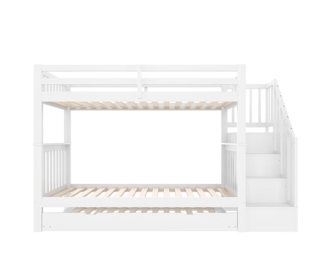 Litera 90 × 200 cm - escalera con estantes, cama nido extraíble, barandillas altas, certificación en 747-1 - blanco