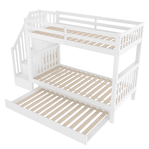 Beliche 90 × 200 cm - escada com prateleiras, cama extraível, grades altas, certificação EN 747-1 - Branco
