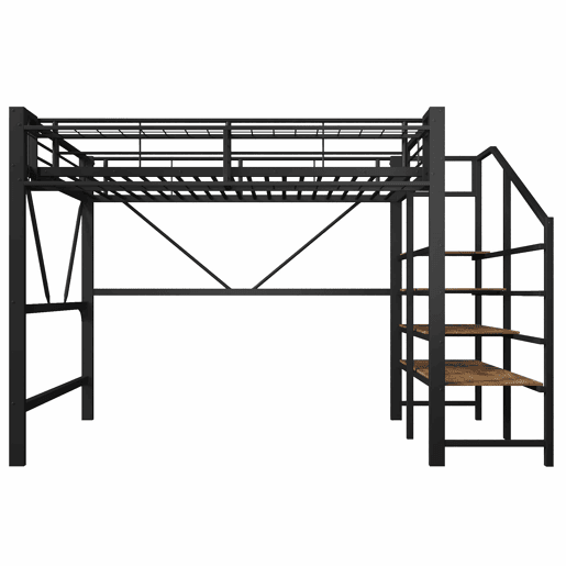 Cama alta 140 x 200 cm u2013 prateleiras, cesto, arrumação aberta e LED, sem colchão u2013 preta
