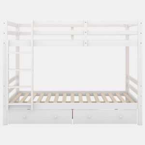 Beliche infantil 140 × 200 cm u2014 gavetas, arrumação e grades altas u2014 Branco