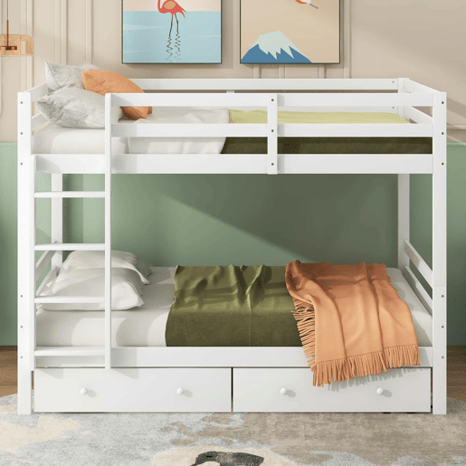 Beliche infantil 140 × 200 cm u2014 gavetas, arrumação e grades altas u2014 Branco Beliche infantil 140 × 200 cm u2014 gavetas, arrumação e grades altas u2014 Branco