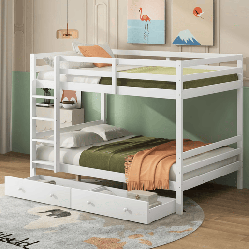Beliche infantil 140 × 200 cm u2014 gavetas, arrumação e grades altas u2014 Branco Beliche infantil 140 × 200 cm u2014 gavetas, arrumação e grades altas u2014 Branco
