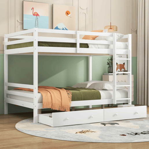 Beliche infantil 140 × 200 cm u2014 gavetas, arrumação e grades altas u2014 Branco Beliche infantil 140 × 200 cm u2014 gavetas, arrumação e grades altas u2014 Branco