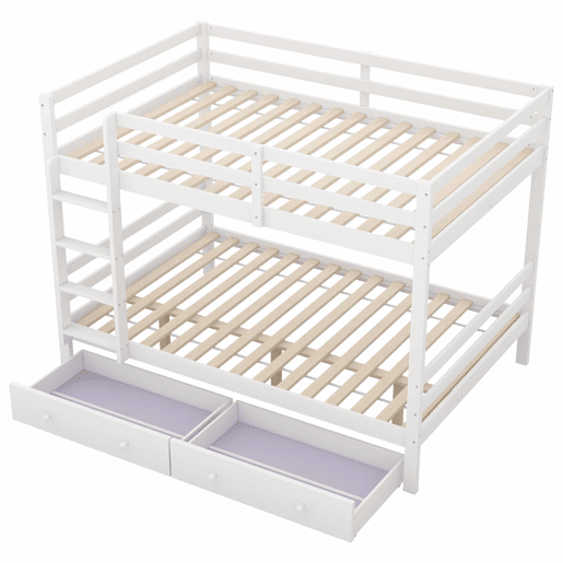 Beliche infantil 140 × 200 cm u2014 gavetas, arrumação e grades altas u2014 Branco Beliche infantil 140 × 200 cm u2014 gavetas, arrumação e grades altas u2014 Branco