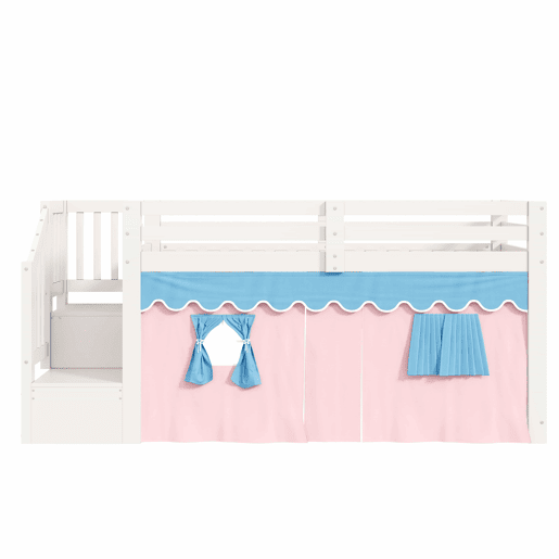 Cama semi-alta 90 × 200 cm - pinho, cortinas opacas, espaço inferior aberto e LED, sem colchão nem clipes - Branco Cama semi-alta 90 × 200 cm - pinho, cortinas opacas, espaço inferior aberto e LED, sem colchão nem clipes - Branco