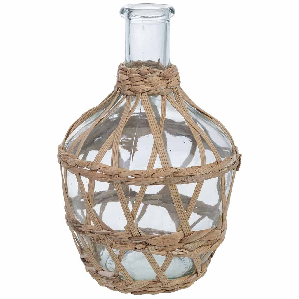 Jarrón de vidrio forrado de fibras naturales marrón d12x20.5h cm