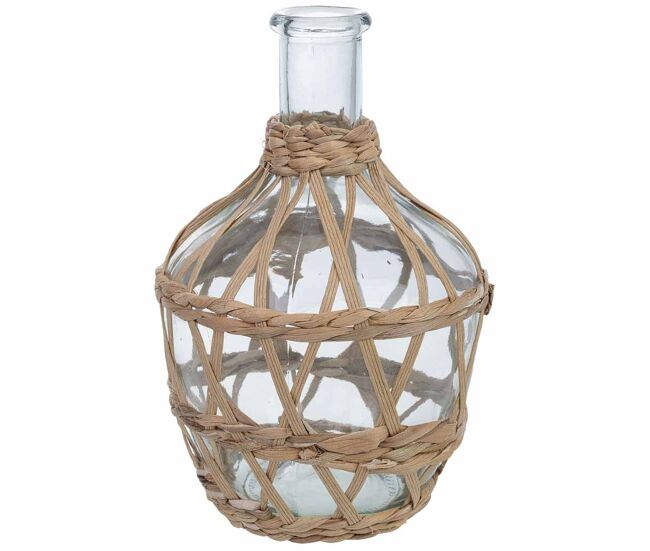 Jarrón de vidrio forrado de fibras naturales marrón d12x20.5h cm